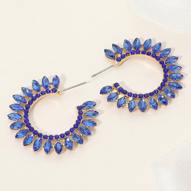 Madeline Love Gold, Sapphire Marquise Stone Cluster Half Hoop Evening Earrings