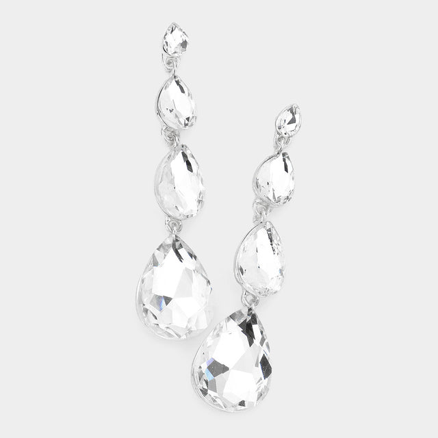 Madeline Love Silver Teardrop Stone Link Dangle Evening Earrings