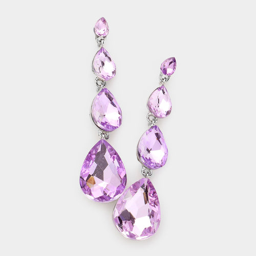 Teardrop Stone Link Dangle Evening Earrings - Violet