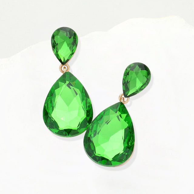 Madeline Love Olive Green Crystal Double Teardrop Evening Earrings