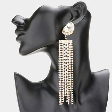 Madeline Love Gold Teardrop Accented Rhinestone Fringe Dangle Evening Earrings