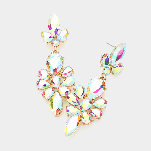 Madeline Love AB, Gold Teardrop Stone Cluster Embellished Dangle Evening Earrings