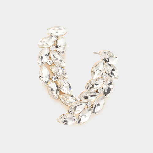 Marquise Stone Cluster Evening Earrings - Clear, Gold