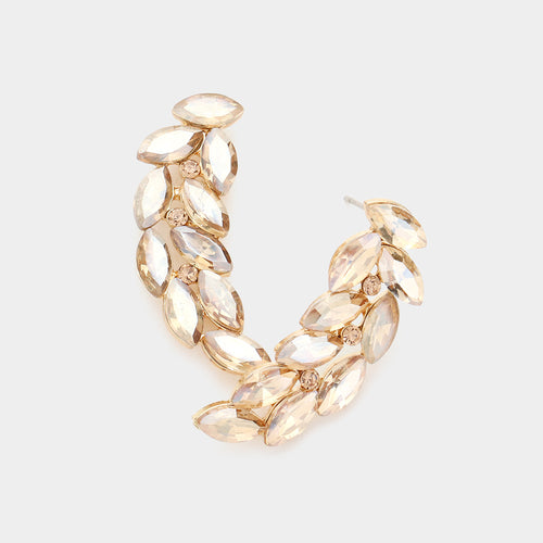 Marquise Stone Cluster Evening Earrings - Gold, Lt Col Topaz