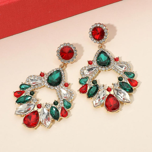 Madeline Love Multi Christmas Teardrop Marquise Stone Cluster Ring Drop Statement Earrings
