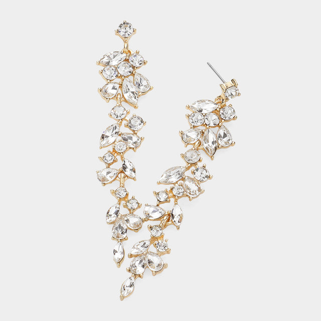 Madeline Love Clear, Gold Marquise Round Stone Cluster Embellished Dropdown Evening Earrings