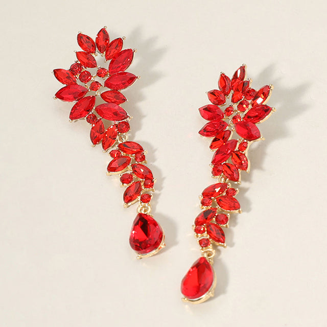 Madeline Love Gold, Siam Marquise Stone Cluster Embellished Teardrop Dangle Dropdown Evening Earrings