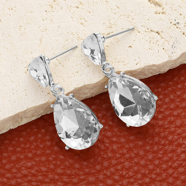 Madeline Love Clear, Silver Teardrop Stone Cluster Dangle Evening Earrings