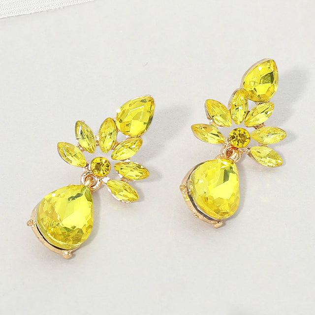 Madeline Love Gold, Yellow Marquise Cluster Teardrop Stone Dangle Evening Earrings