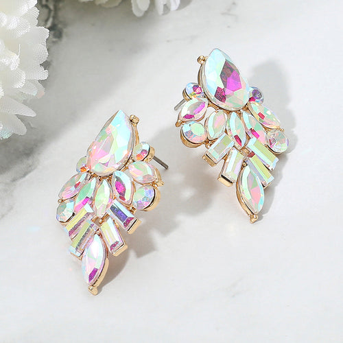 Marquise Baguette Stone Cluster Evening Earrings - AB, Gold