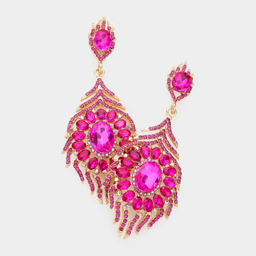 Madeline Love Fuchsia Oval Crystal Rhinestone Flame Evening Earrings