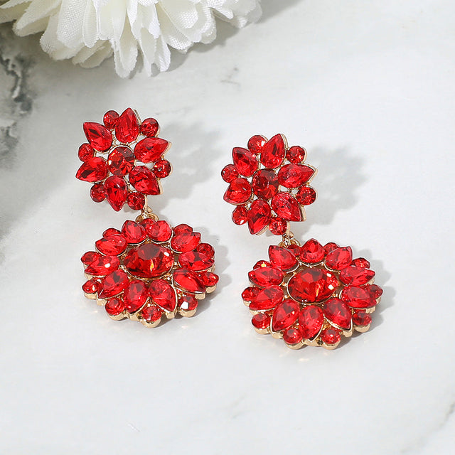 Madeline Love Gold, Siam Floral Stone Cluster Drop Dangle Evening Earrings