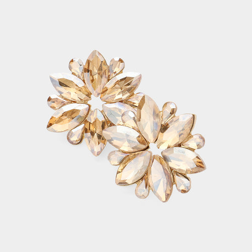Marquise Stone Cluster Flower Evening Earrings - Gold, Lt Col Topaz