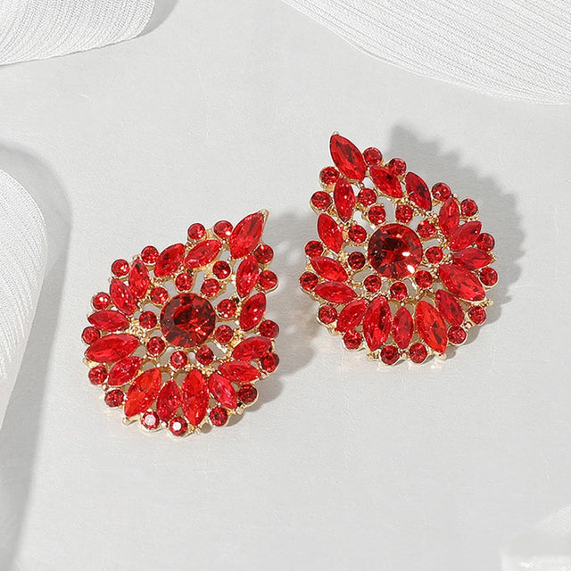 Madeline Love Gold, Siam Round Marquise Stone Cluster Embellished Teardrop Evening Earrings