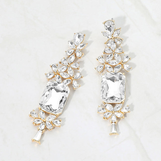 Madeline Love Clear, Gold Bold Geometric Stone Drop Evening Earrings