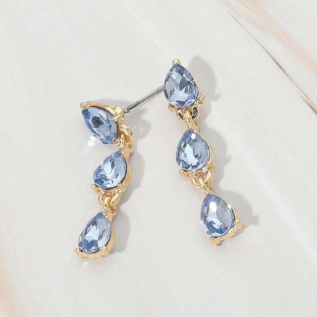 Madeline Love Gold, Light, Sapphire Triple Teardrop Cluster Link Drop Evening Earrings