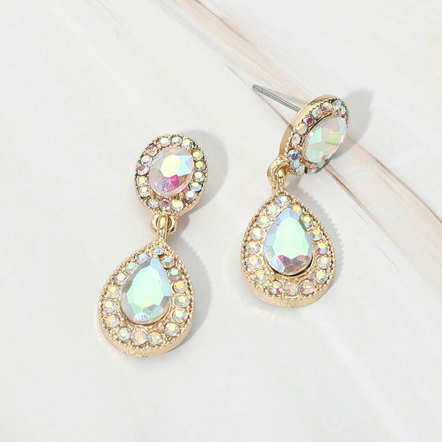 Madeline Love AB, Gold Faceted Teardrop Dangle Evening Earrings