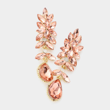 Madeline Love Peach Crystal Rhinestone Marquise Evening Earrings