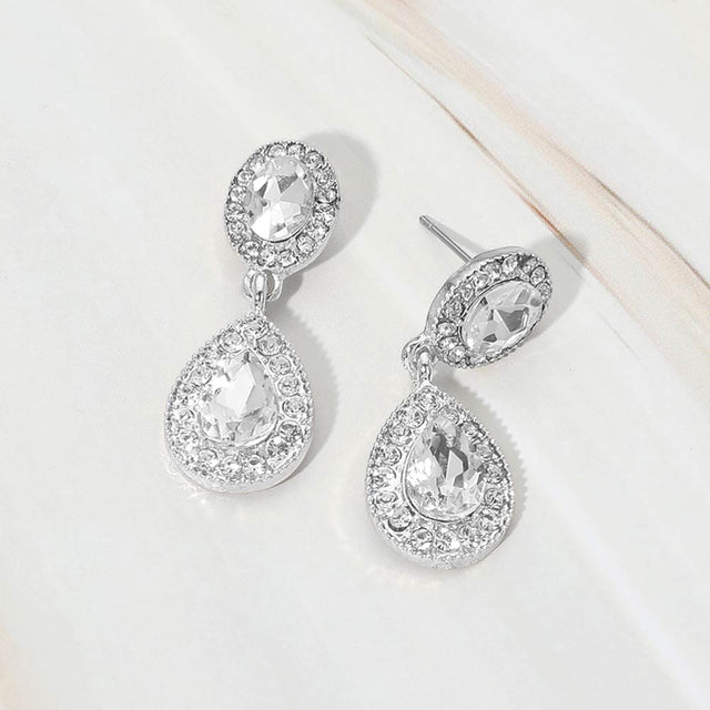 Madeline Love Clear, Silver Faceted Teardrop Dangle Evening Earrings