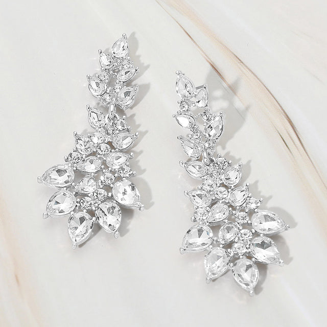Madeline Love Clear, Silver Teardrop Stone Cluster Embellished Drop Evening Earrings