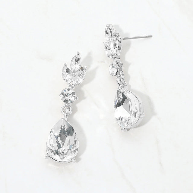 Madeline Love Clear, Silver Teardrop Cluster Drop Evening Earrings