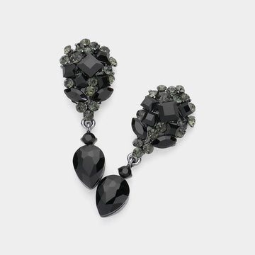 Madeline Love Black, Black Diamond Crystal Cluster Drop Evening Earrings