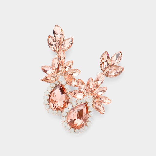 Madeline Love Peach Marquise Stone Cluster Teardrop Accented Dangle Evening Earrings
