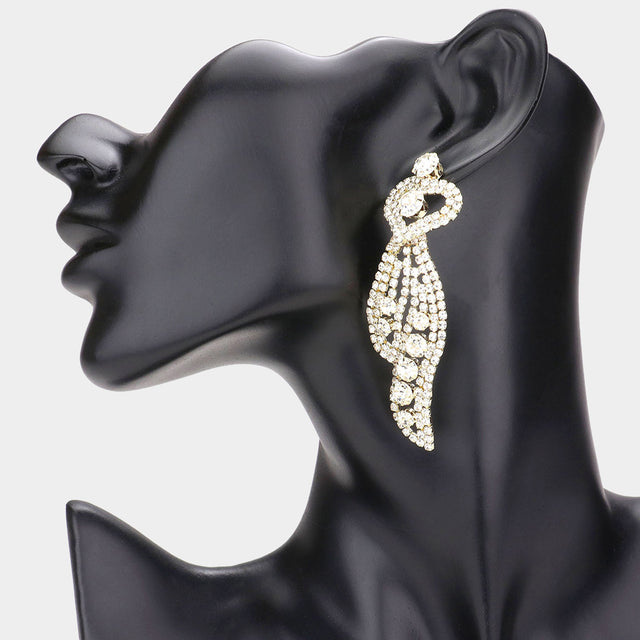 Heart Accented Bubble Stone Dangle Evening Earrings - Gold - Earrings