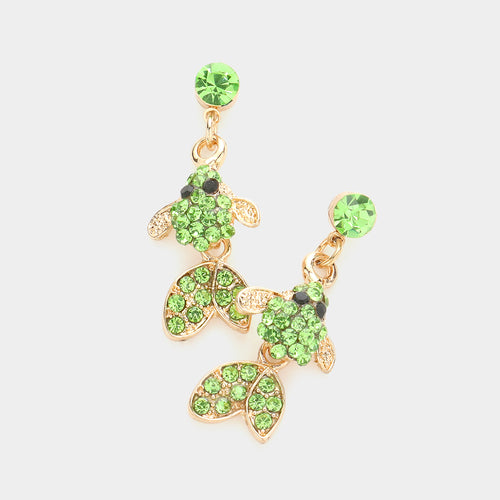 Crystal Rhinestone Fish Dangle Evening Earrings - Peridot