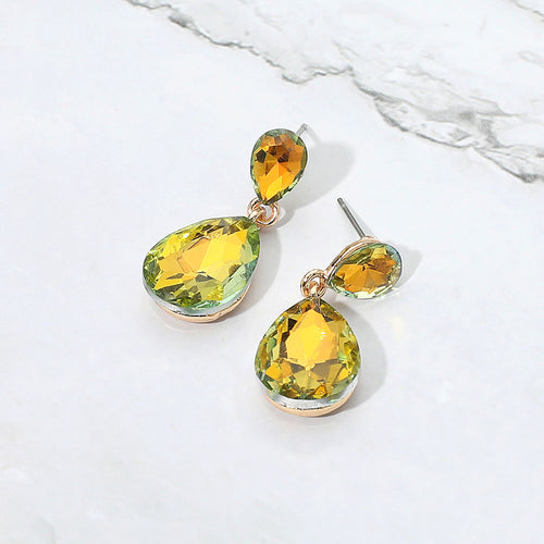 Pendientes colgantes de lágrima de cristal de vidrio - AB, Yellow