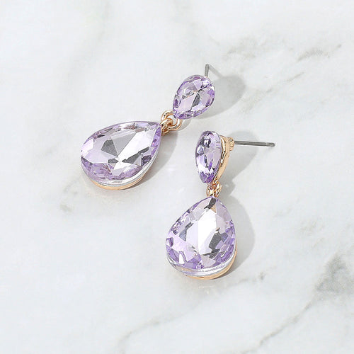 Pendientes colgantes de lágrima de cristal de vidrio - Lavender