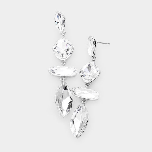 Madeline Love Silver Marquise Crystal Drop Evening Earrings