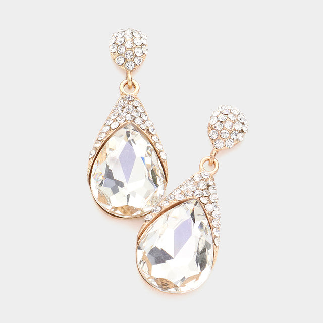 Madeline Love Gold Crystal Rhinestone Teardrop Evening Earrings