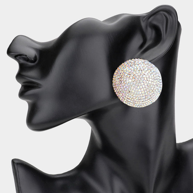 Madeline Love AB, Rhodium Rhinestone Pave Round Evening Earrings