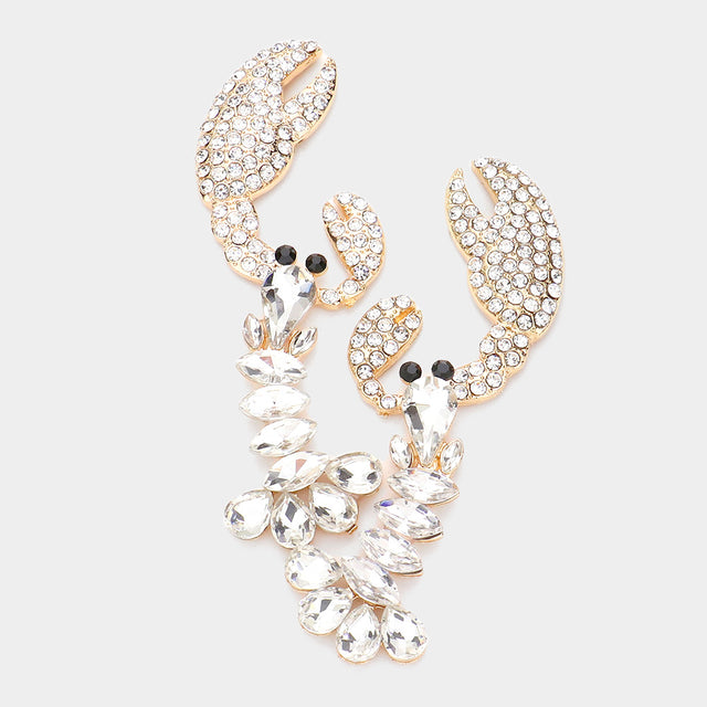 Gold Multi Stone Lobster Dangle Evening Earrings