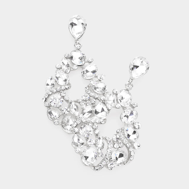 Madeline Love Silver Multi Stone Cluster Teardrop Dangle Evening Earrings
