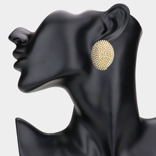 Madeline Love Clear, Gold Bling Studded Oval Evening Earrings