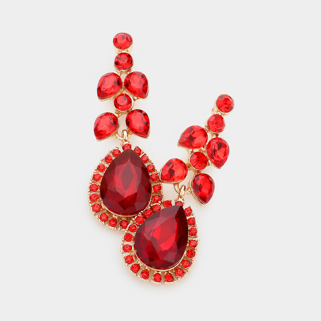 Madeline Love Red Teardrop Round Stone Dangle Evening Earrings