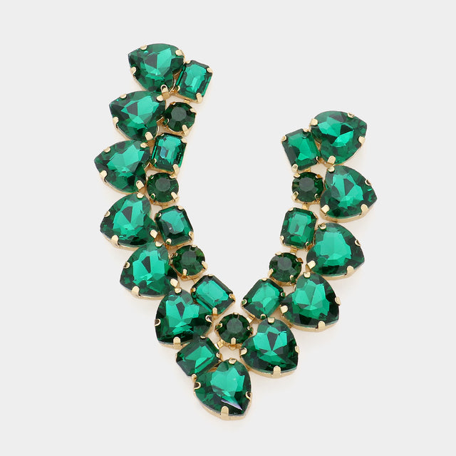 Madeline Love Emerald, Gold Heart Stone Cluster Evening Earrings