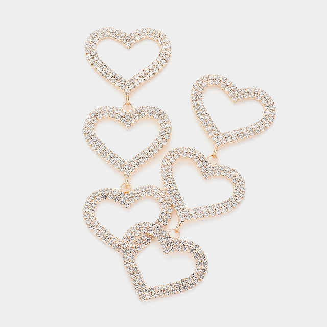 Madeline Love Gold Stone Paved Open Heart Link Dropdown Evening Earrings