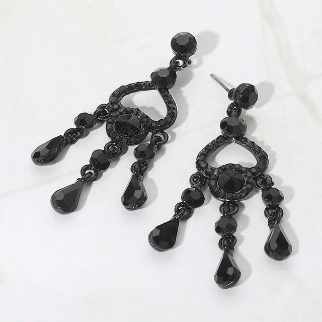 Madeline Love Jet Black Teardrop Stone Cluster Rip Chandelier Dangle Evening Earrings