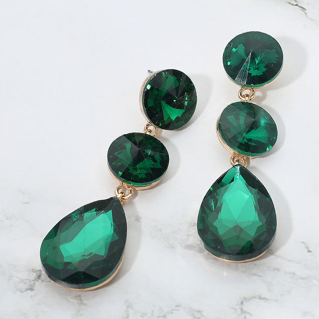 Madeline Love Emerald Round Teardrop Stone Cluster Link Drop Evening Earrings