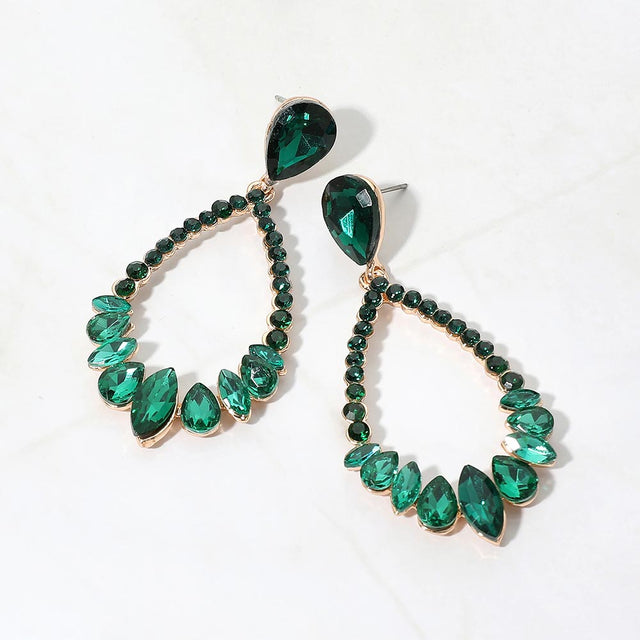 Madeline Love Emerald Faceted Marquise Round Gem Open Drop Evening Earrings