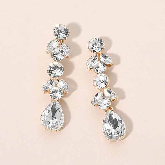 Madeline Love Clear, Gold Round Marquise Teardrop Stone Cluster Link Drop Evening Earrings