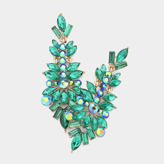 Madeline Love Gold, Green Marquise Crystal Multi Shape Rhinestone Drop Evening Earrings
