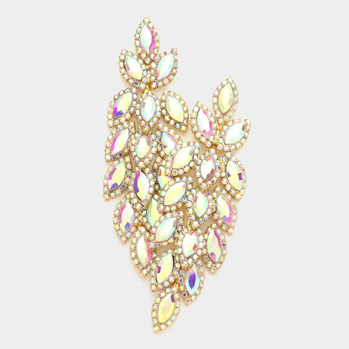 Crystal Rhinestone Marquise Evening Earrings - AB, Gold