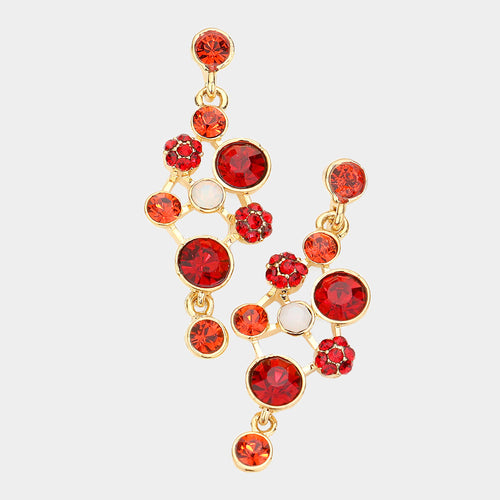 Crystal Rhinestone Evening Earrings - Siam