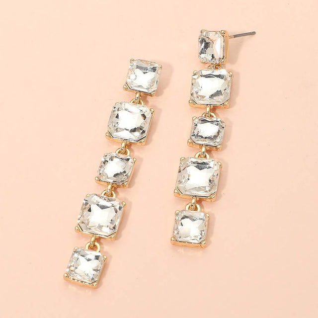 Madeline Love Clear, Gold Square Stone Cluster Link Drop Earrings