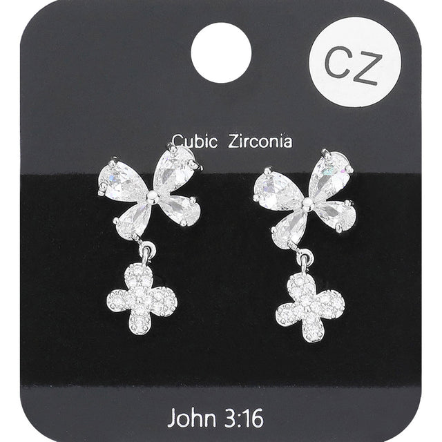 Madeline Love Rhodium CZ Stone Pave Butterfly Dangle Evening Earrings
