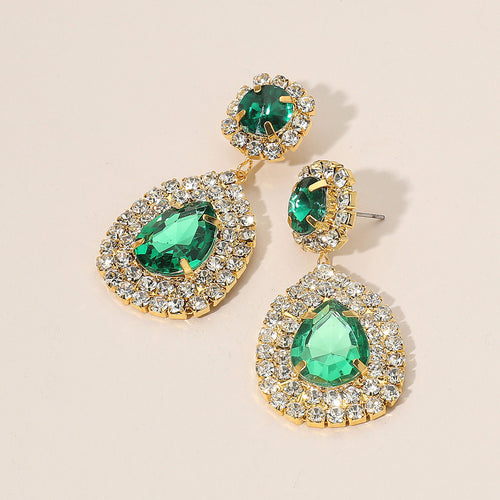 Pendientes de noche con forma de lágrima de cristal - Emerald, Gold